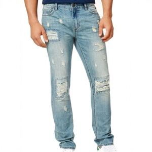 American Rag - Vintage Wash Distressed Jeans - Blue - Mens 38x30 Slim Fit